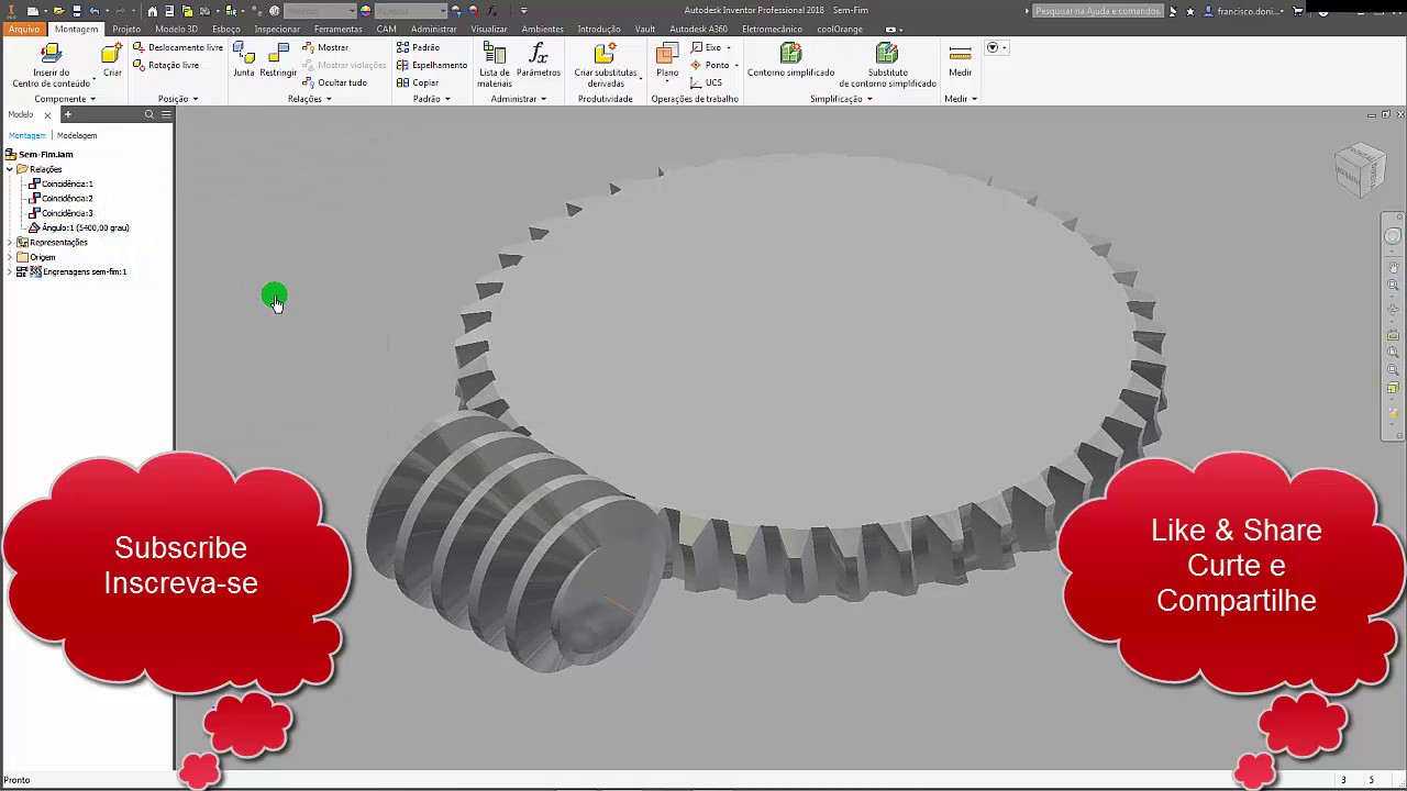 Autodesk Inventor 2018 Worm Gear-  Drive Constraint Tutorial