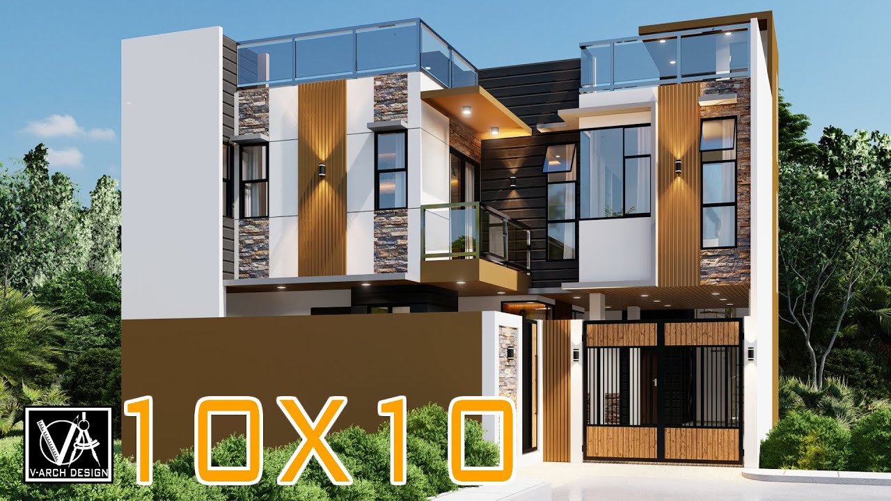 10x10  TWO STOREY MODERN HOUSE DESIGN WITH ROOFTOP 100SQM | 3 BEDROOMS | SWIMMING POOL