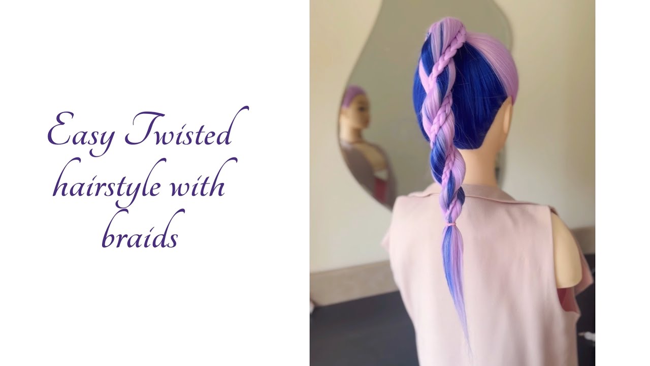EASY Twisted ponytail idea with braids 💜 #diyhairstyle