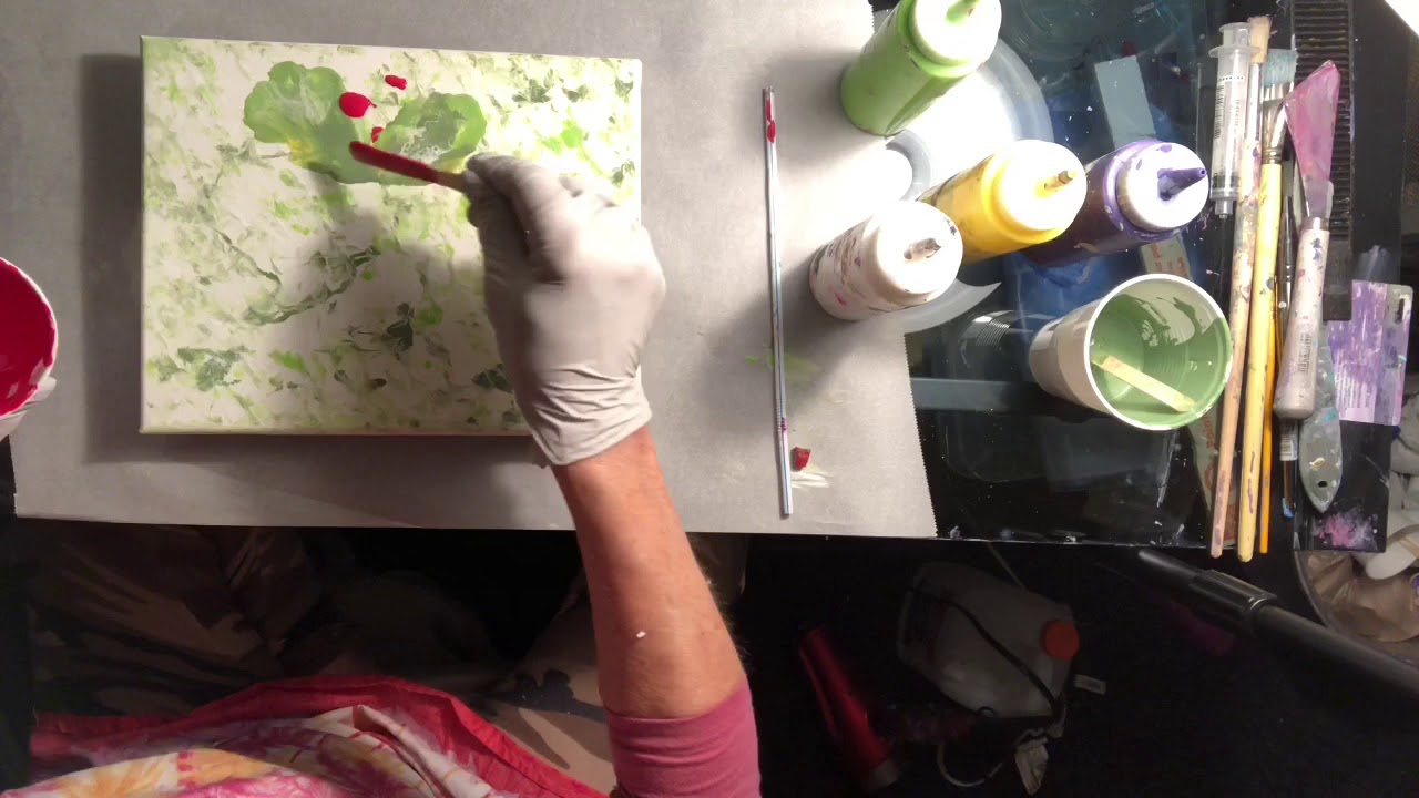 Acrylic pour puddle flower