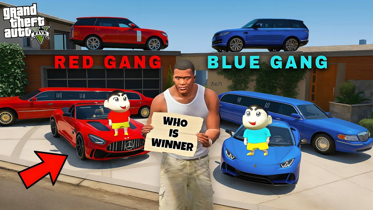 GTA V : Franklin & Shinchan Red Gang VS Bluechan Blue Gang in GTA 5 – Collecting Super Cars !