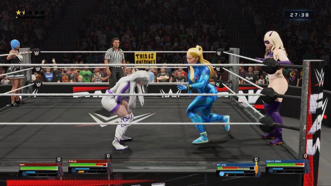 WWE 2K25 Emilia and Rem VS Mt Lady and Samus Ironwoman Tag Match