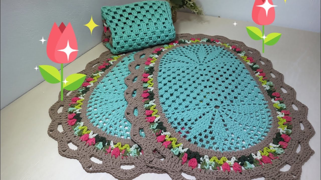 Primeiro jogo de passadeira tulipas🌷 adorei #crochetlove #barbantes #tulipas #jogodepassadeira