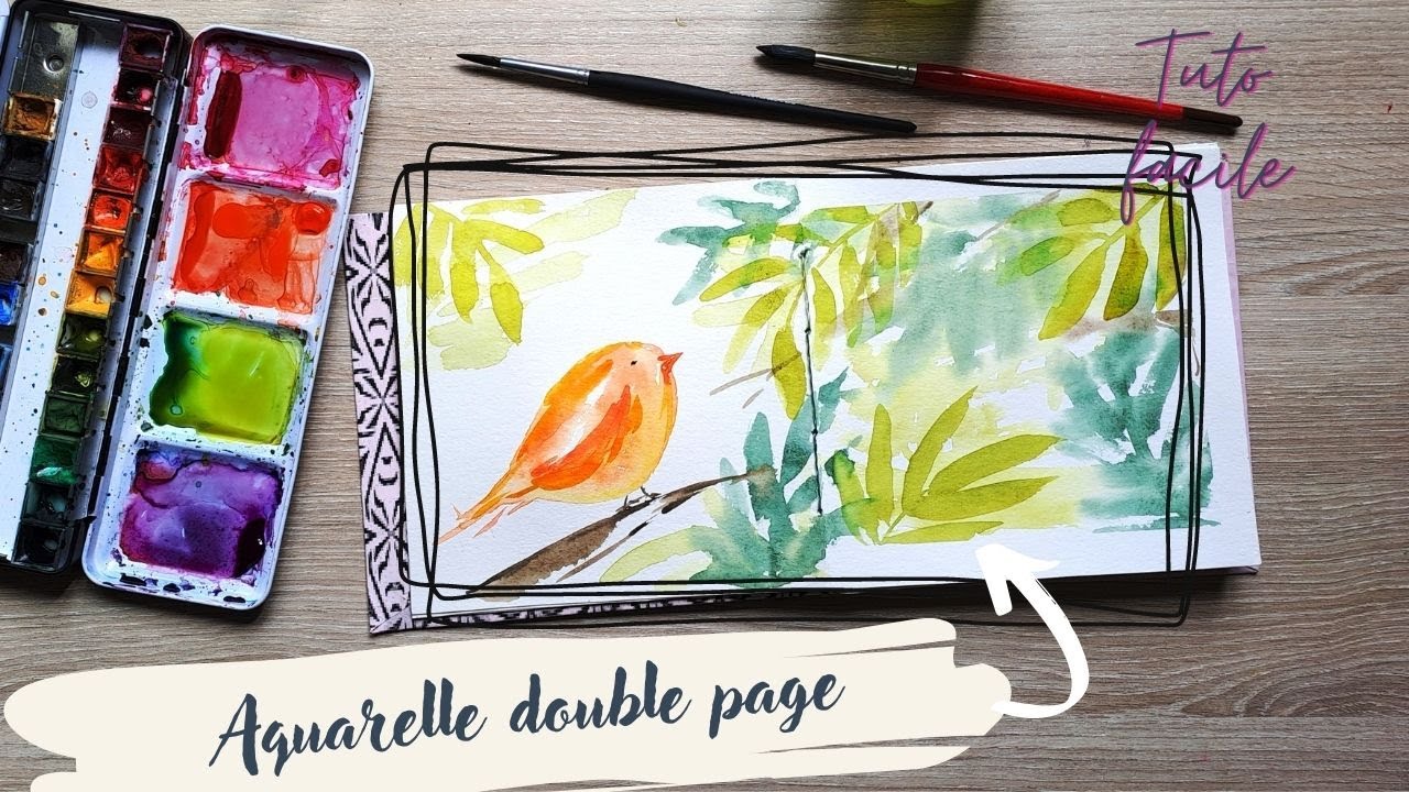 Oiseau et paysage aquarelle facile