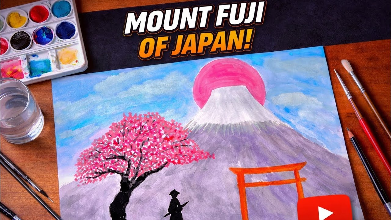 Mount Fuji of japan painting easy atoz full video 