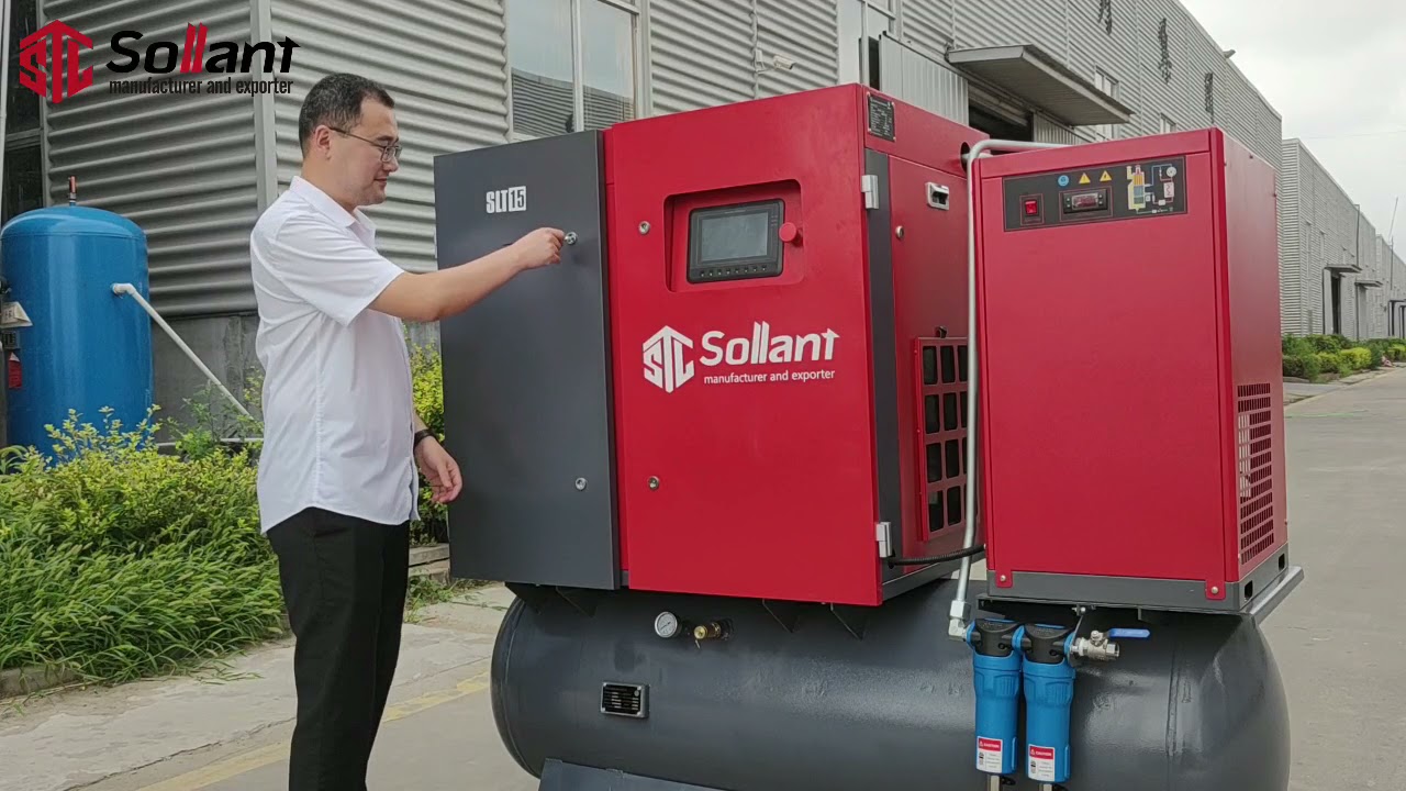 SOLLANT - 15KW 4-IN-1 Type Integrated Screw Air Compressor with Tank and Dryer