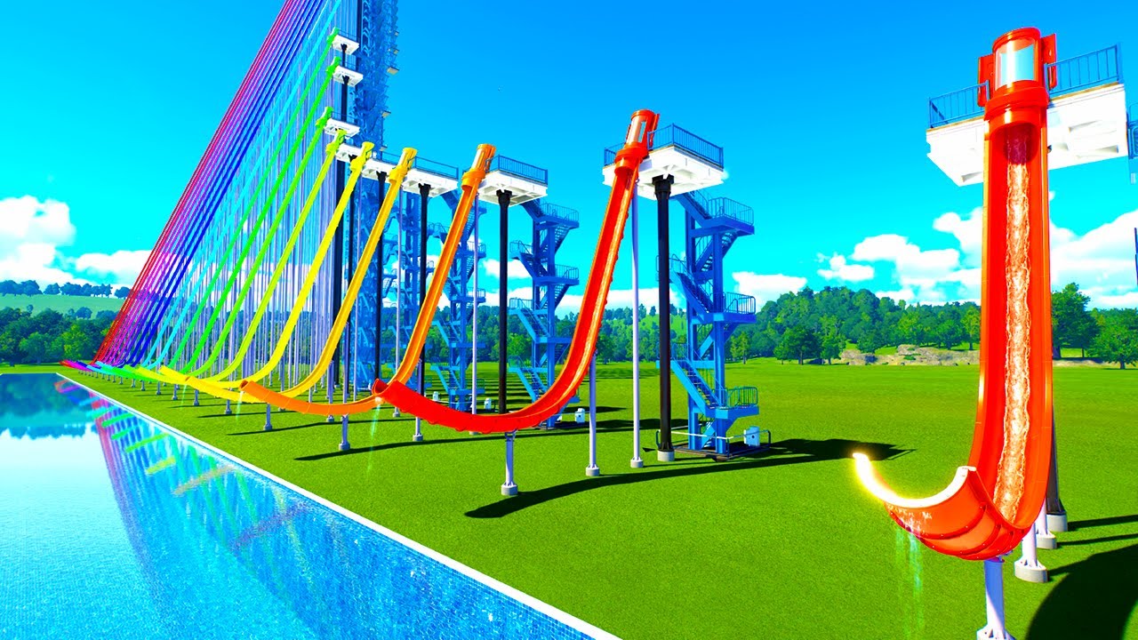 10 vs 800 FT Trap Door Water Slides – Planet Coaster 2