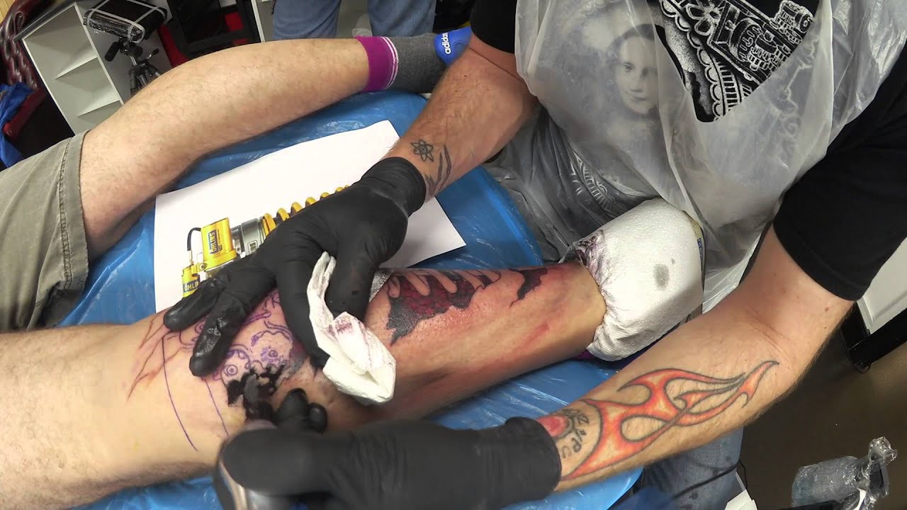 Timelapse Tattoo - Richard Batey - Ohlins Shocker Tattoo Skin Rip - Immortal Art Studio