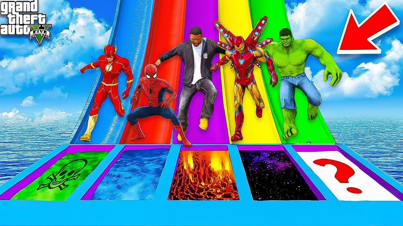 Franklin & Shin Chan And All Avengers Slide Challenge🤣 in Gta 5 in Telugu