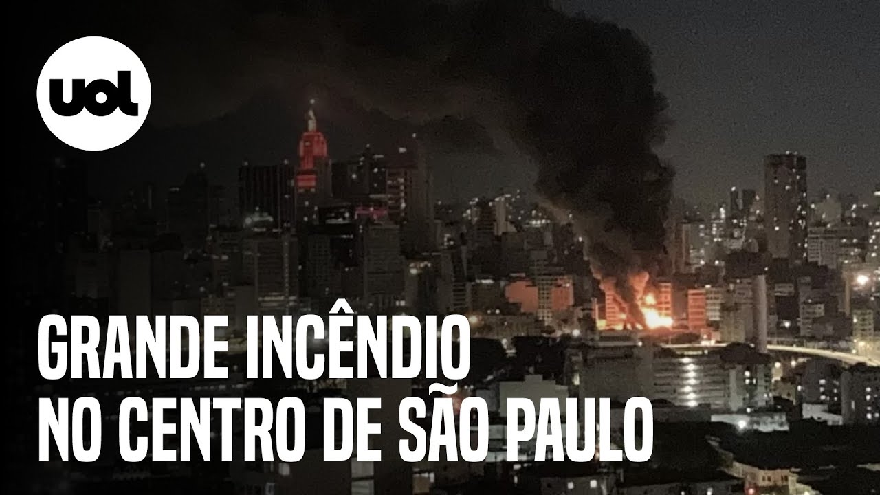 Incêndio em São Paulo de grande proporção atinge prédio comercial no centro