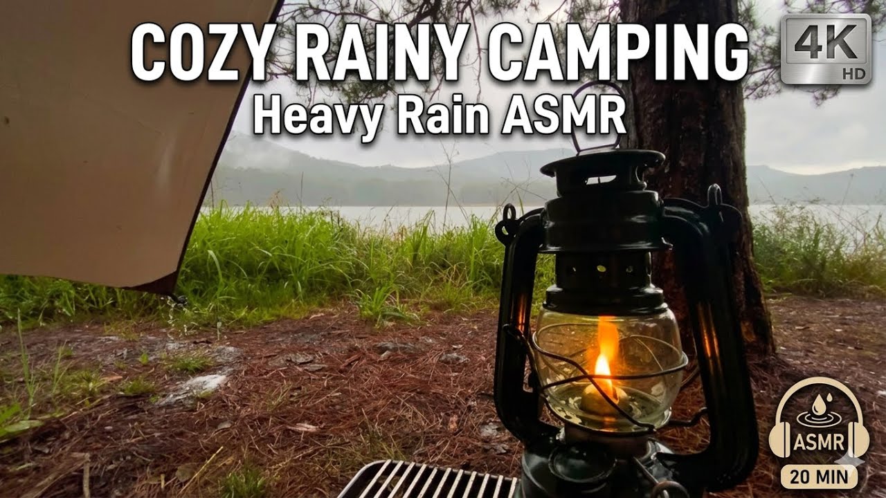Cozy Rainy Camping | 20 Min Oil Lamp Glow & Heavy Rain ASMR | Warm Nostalgic Sanctuary | 4K