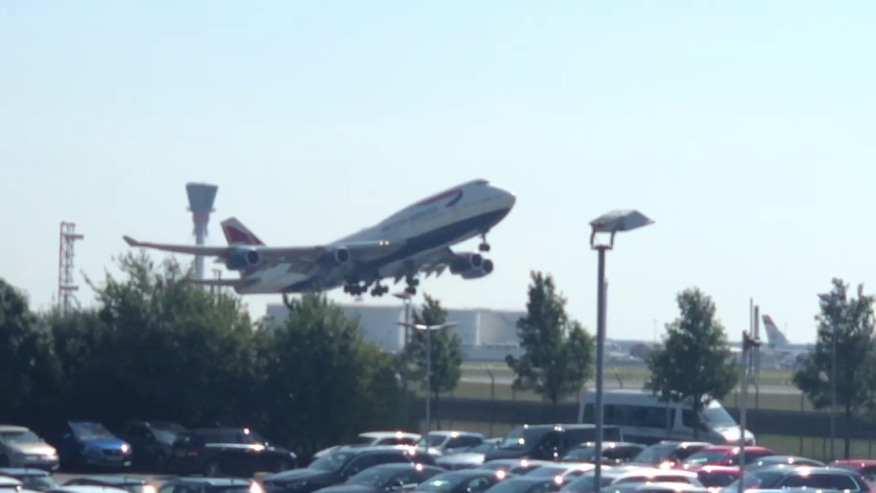 Classic British Airways Boeing 747 full power takeoff London Heathrow  First Class Queen of the Sky 