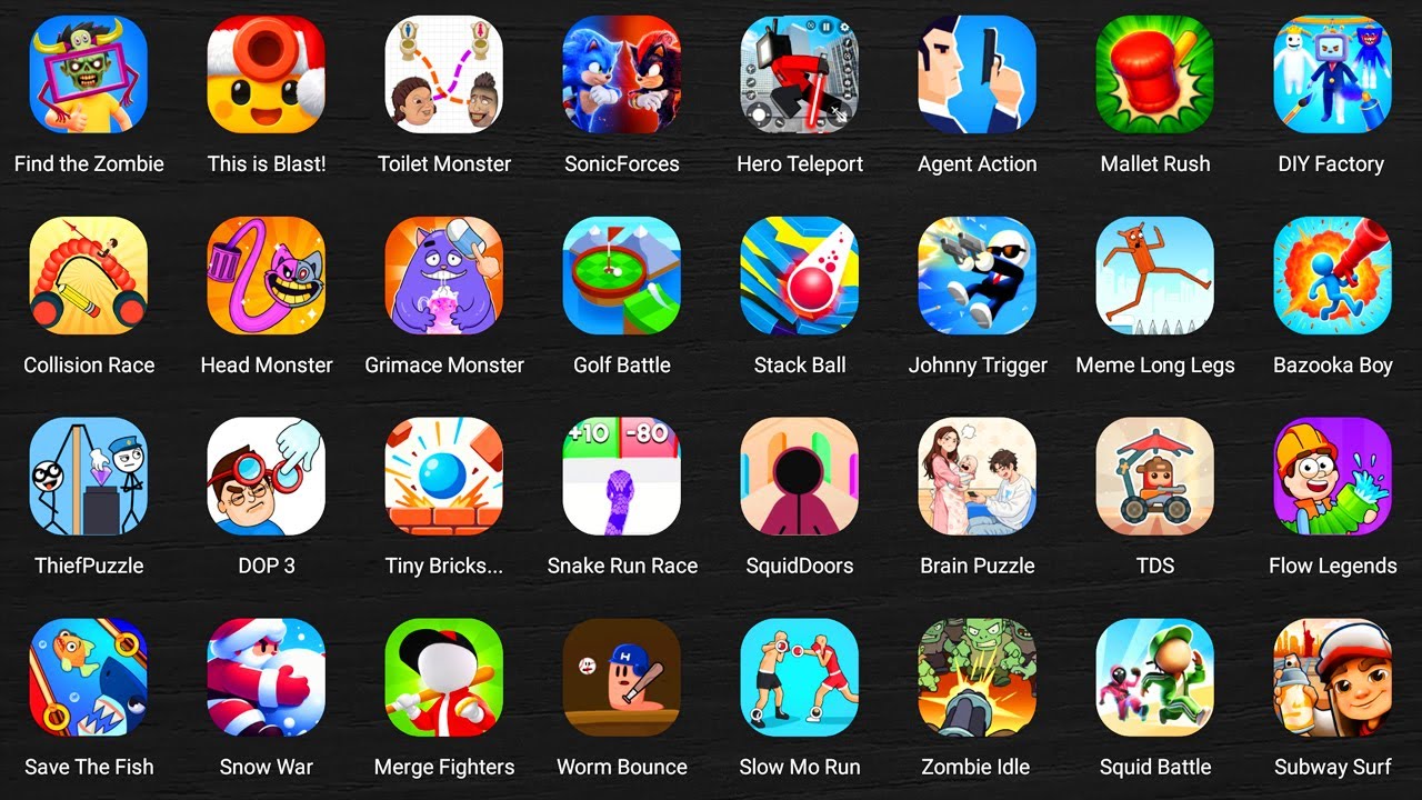 Roblox,The carnival of terror,Poppy Playtime 4,Swamp Attack 3,Save The Fish 2,Candy Crush Saga...