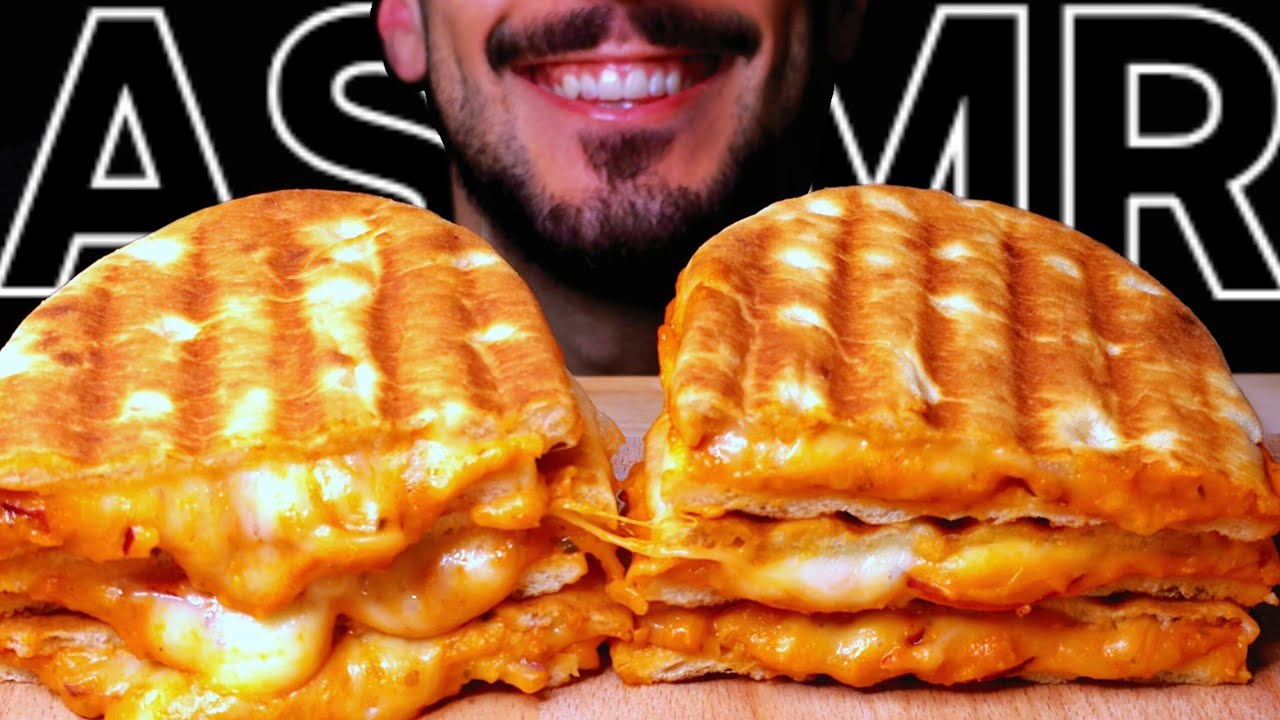 ASMR EXTREME CHEESY PESTO PANINI (EATING SOUNDS) NO TALKING MUKBANG
