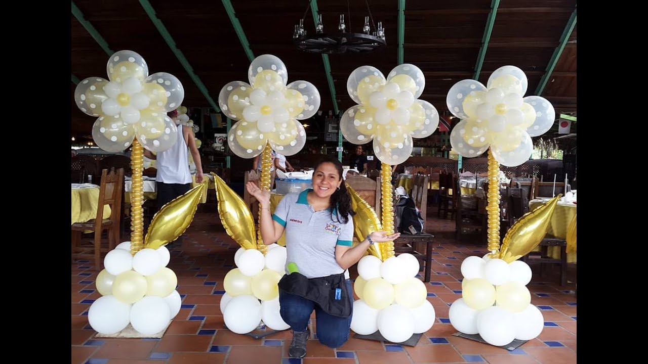 COMO HACER UNA FLOR CON GLOBOS PASO A PASO/ flower balloon columna de goblos con flores