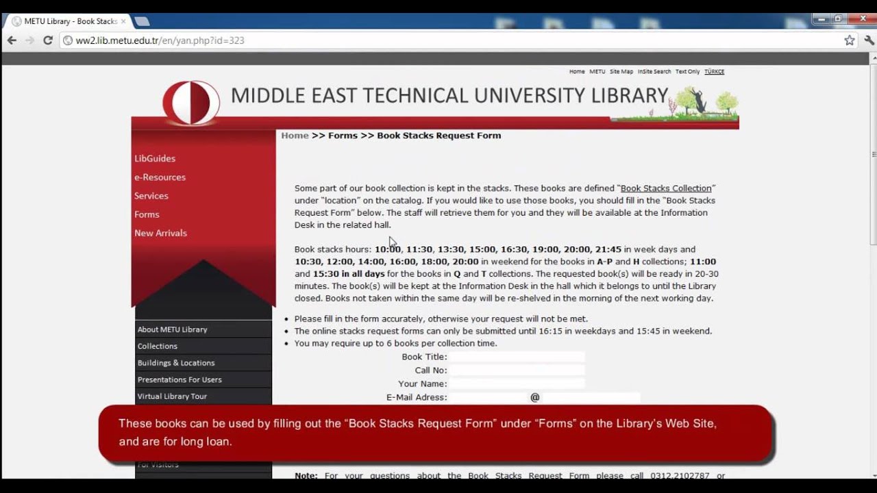 Locations of collections at METU Library