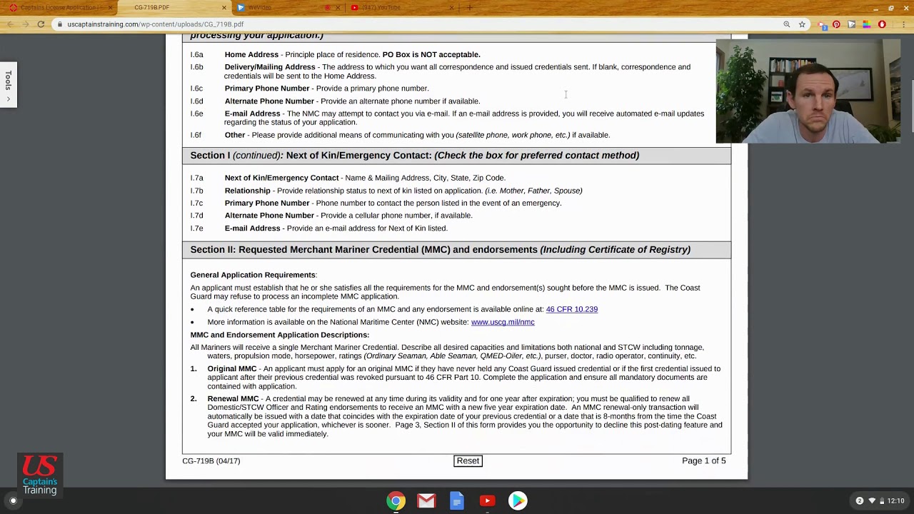 Section I: Applicant Information - Application for Merchant Mariner Credential Form CG-719B