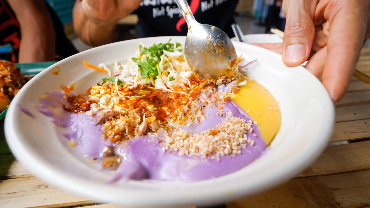 Spicy PURPLE TOFU!! Burmese Vegetarian Street Food! | Chiang Mai, Thailand