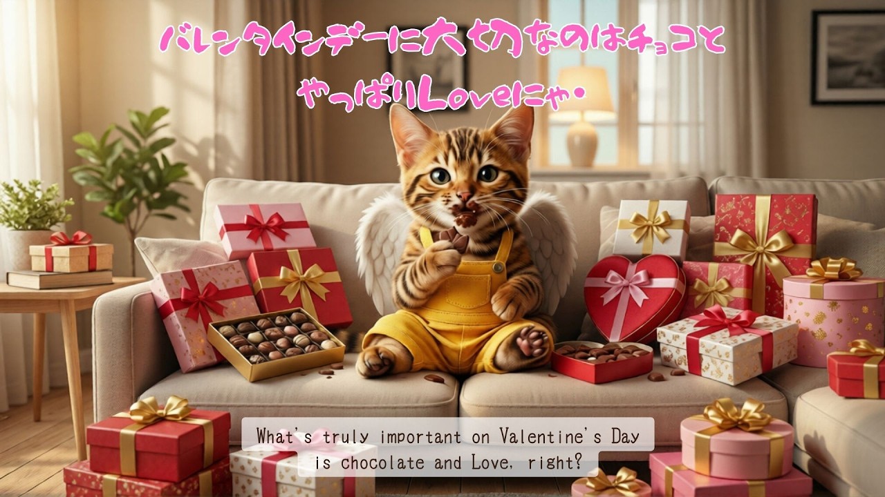 むぎ、バレンタインに天使になる!?　#ai猫 #AI cat #ベンガル猫 #ベンガル猫 #子猫