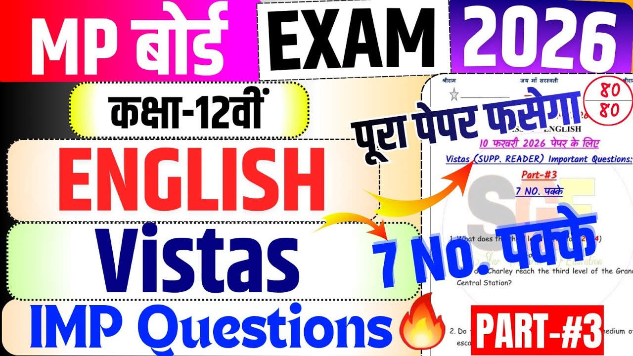 Class 12 English Vistas Important Questions 2026 | Mp board 12th English paper Imp Questions  2026🔥