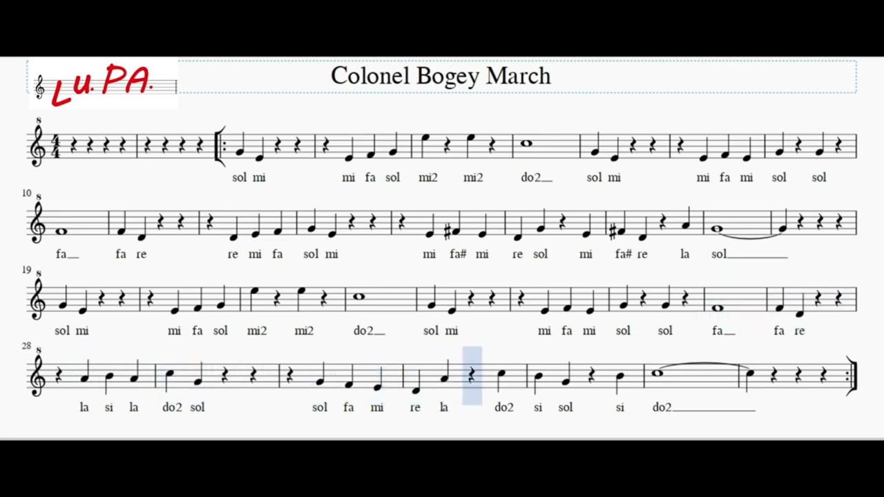 Colonel Bogey March (Il ponte sul fiume Kwai) - Flauto - Note - Spartito - Karaoke - Instrumental