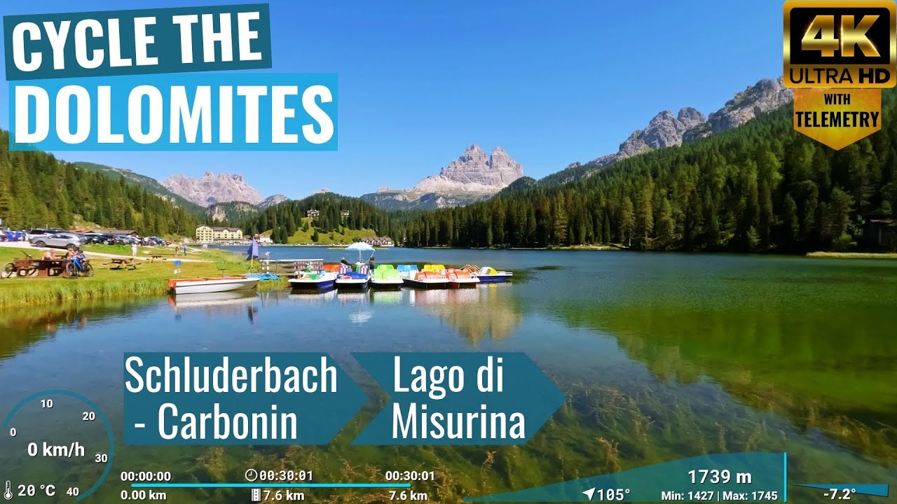 Dolomites: Schluderbach - Carbonin to Lago di Misurina - Indoor Cycling Video - with Telemetry
