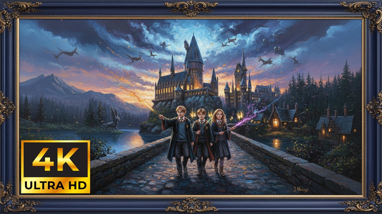 4K Vintage Oil Painting -Hogwarts: The Magic of Light and Shadow | Frame TV Art Wallpaper (No Music)