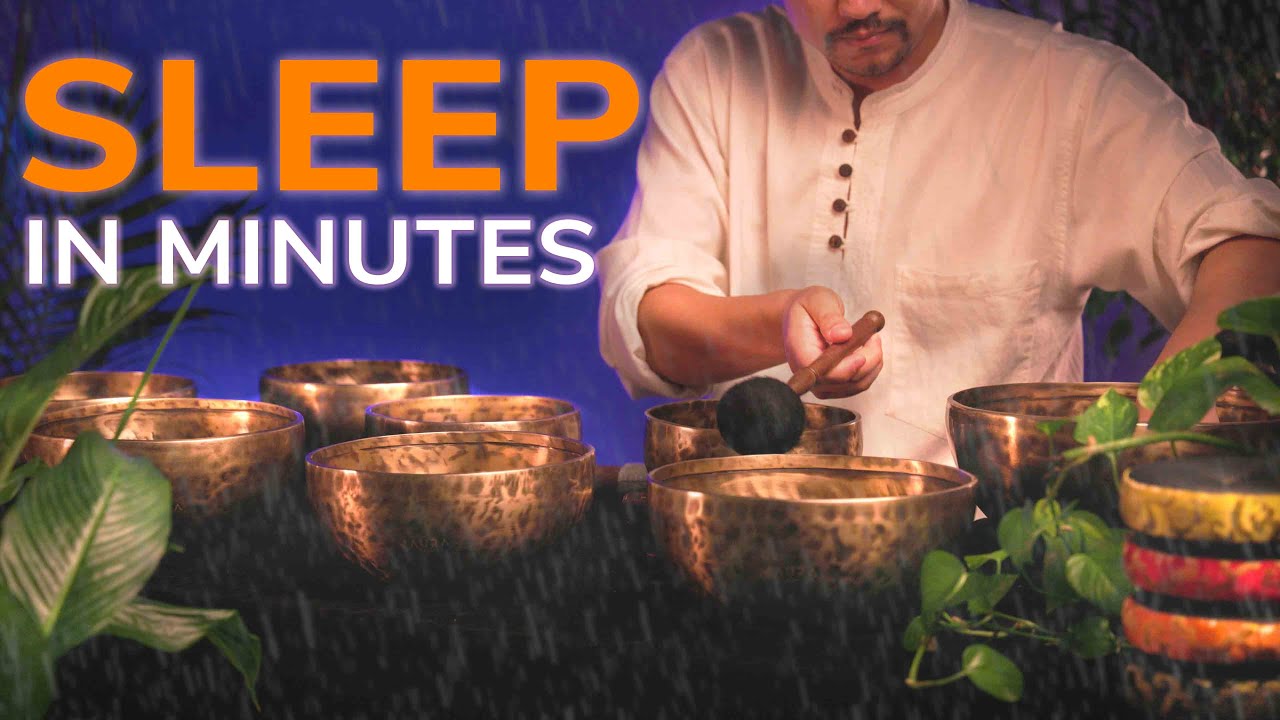 Fall Asleep Fast to the Deep Calming Tones of Tibetan Singing Bowls and Light Rain | Relax & Sleep 😴