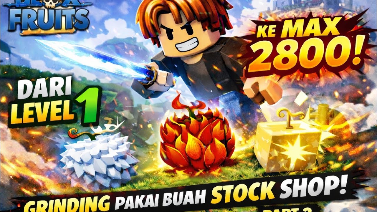 LANJUT GRINDING! CUMA PAKE BUAH STOCK SHOP 😱 | Blox Fruits PART 2#bloxfruits#roblox