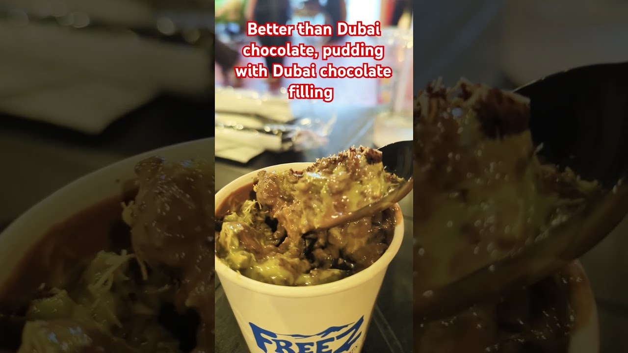 DUBAI chocolate pudding, melted cholate with kunafa pistachio filling