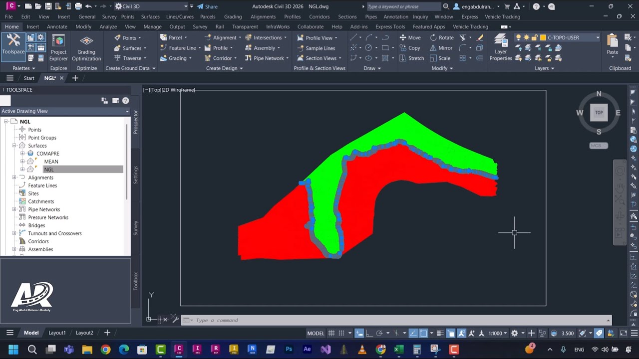 تسوية سطح الأرض على منسوب التسوية ومساواة كميات القطع والردم - Grading Surface at Balance Elevation