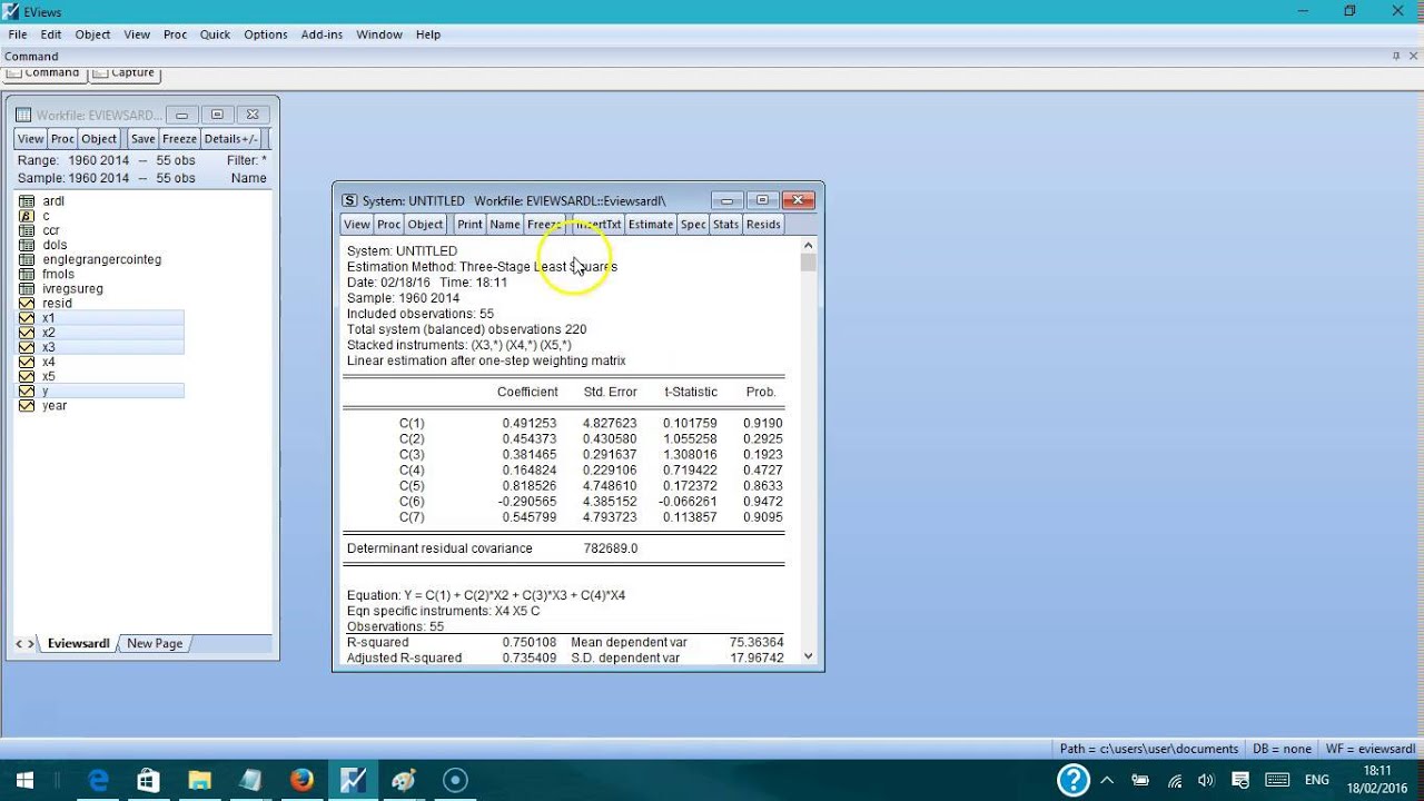 OLS, 2SLS, 3SLS using Eviews