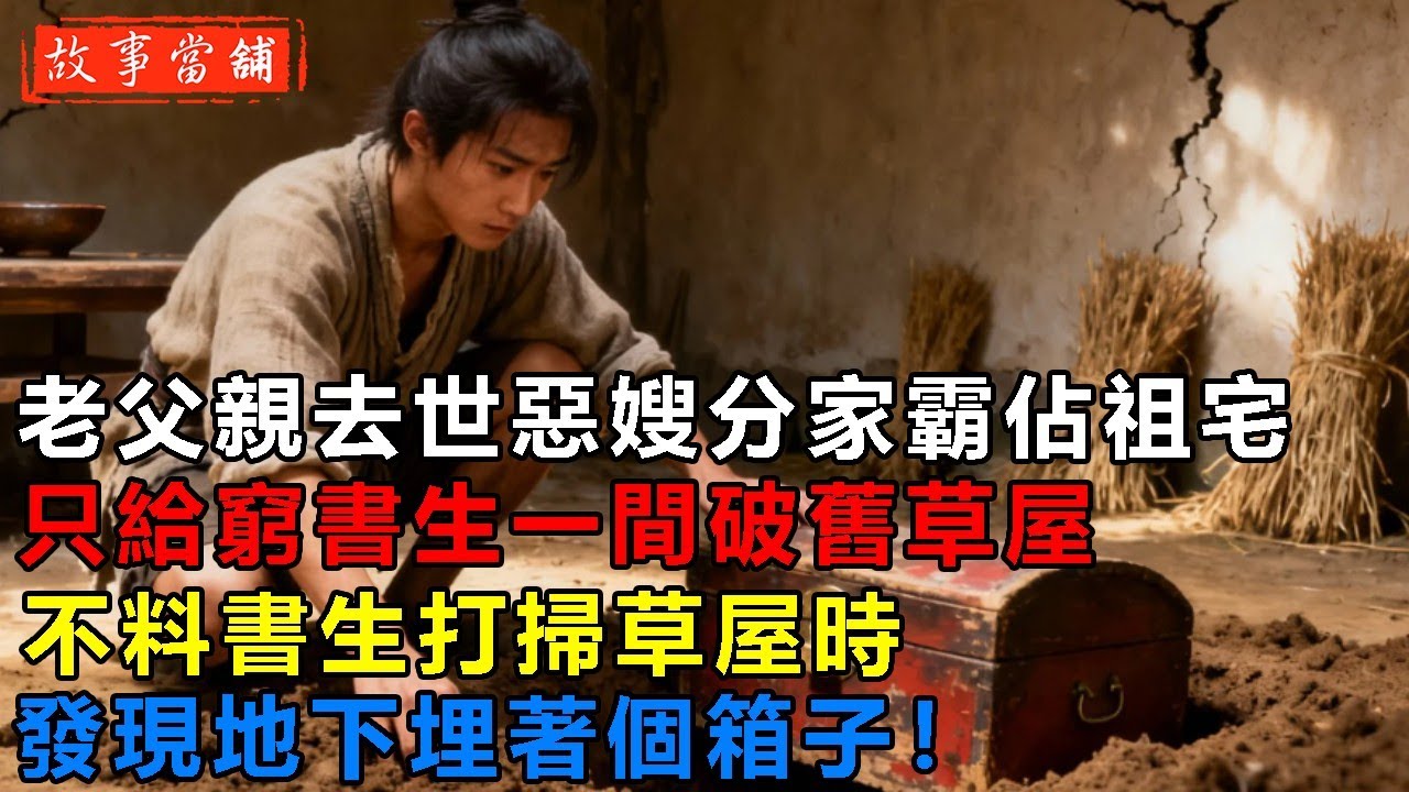 老父親去世惡嫂分家霸佔祖宅，只給窮書生一間破舊草屋，不料書生打掃草屋時，發現地下埋著個箱子！| 民間故事 | 故事當舖
