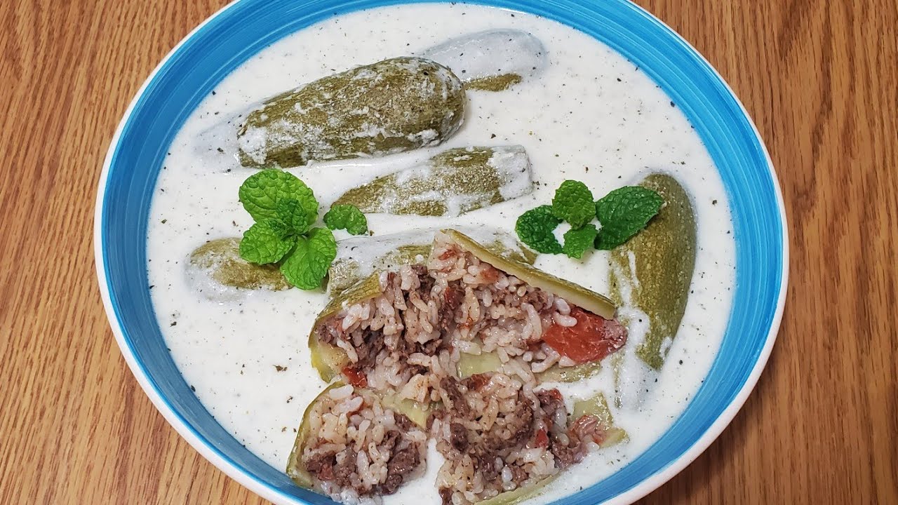 طريقة تحضير كوسى محشي باللبن Best Koussa bi Laban, Stuffed squash in yogurt sauce
