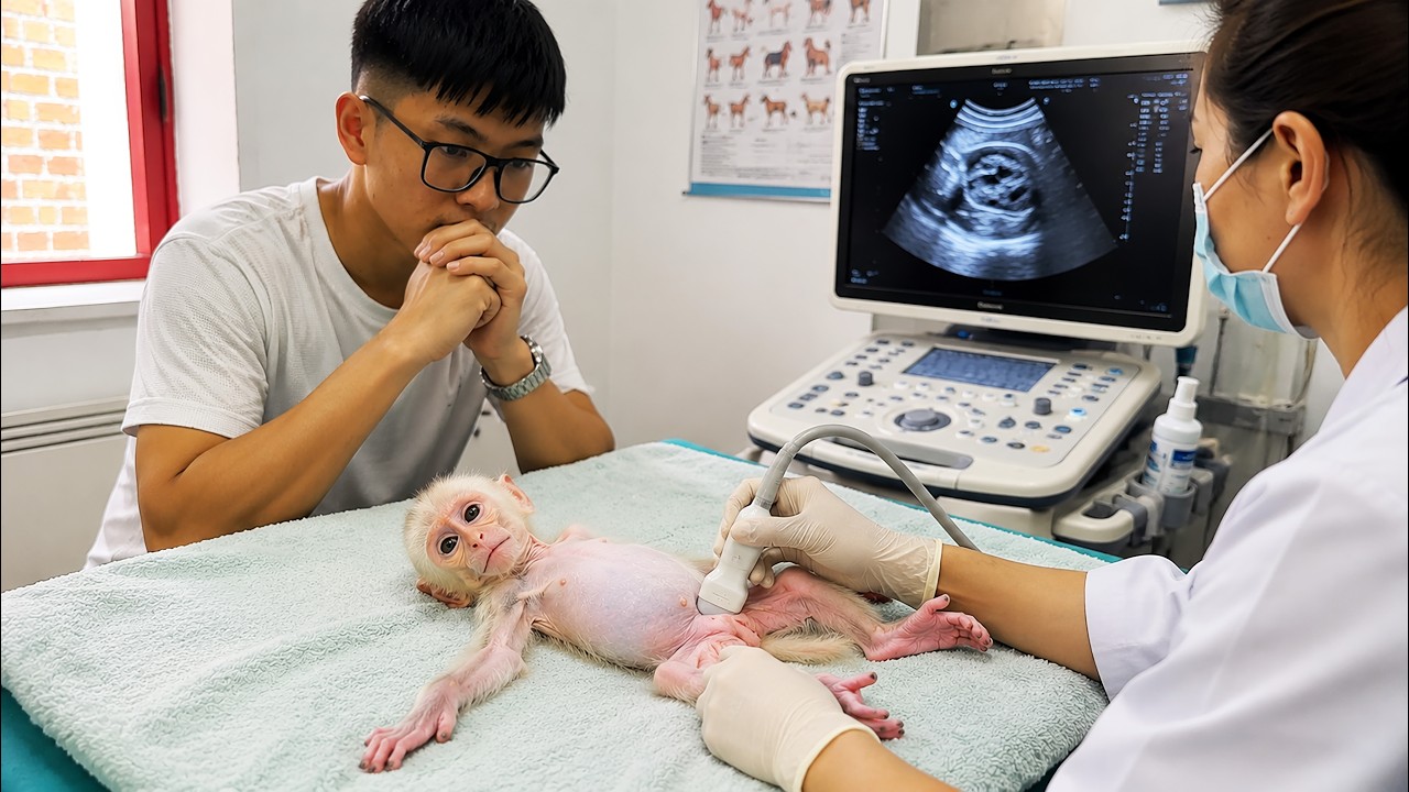 Baby Monkey Could Not Stop Crying Until Dad Helped Him Go to Hospital😭🐵