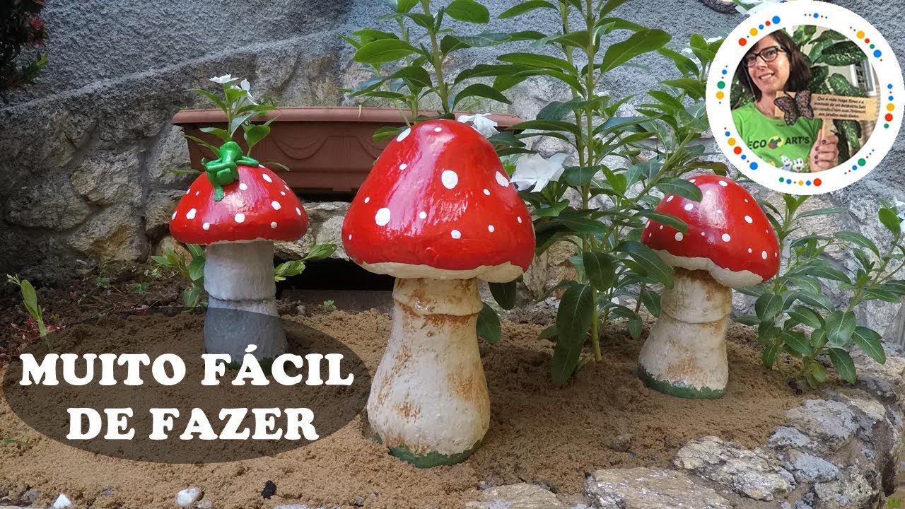 DIY - COMO FAZER COGUMELOS PARA DECORAÇÃO DE JARDIM: MUITO FÁCIL