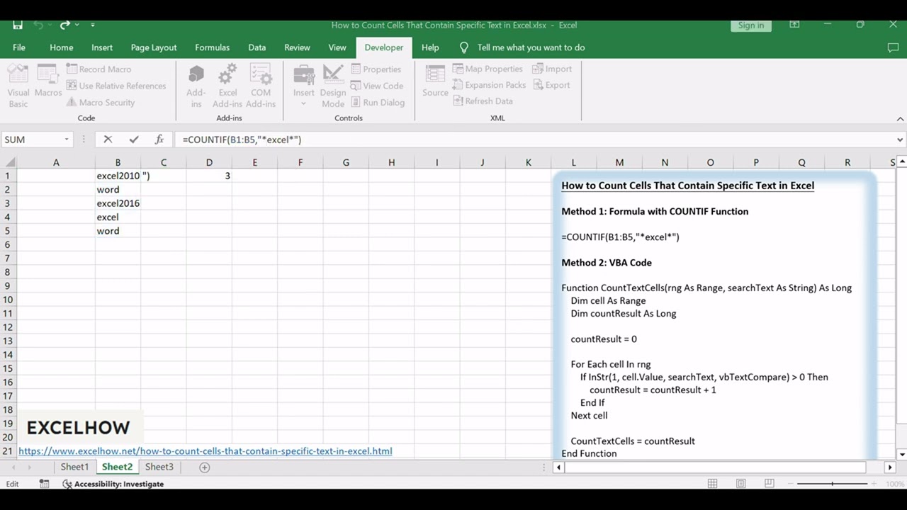 How to Count Cells That Contain Specific Text in Excel
