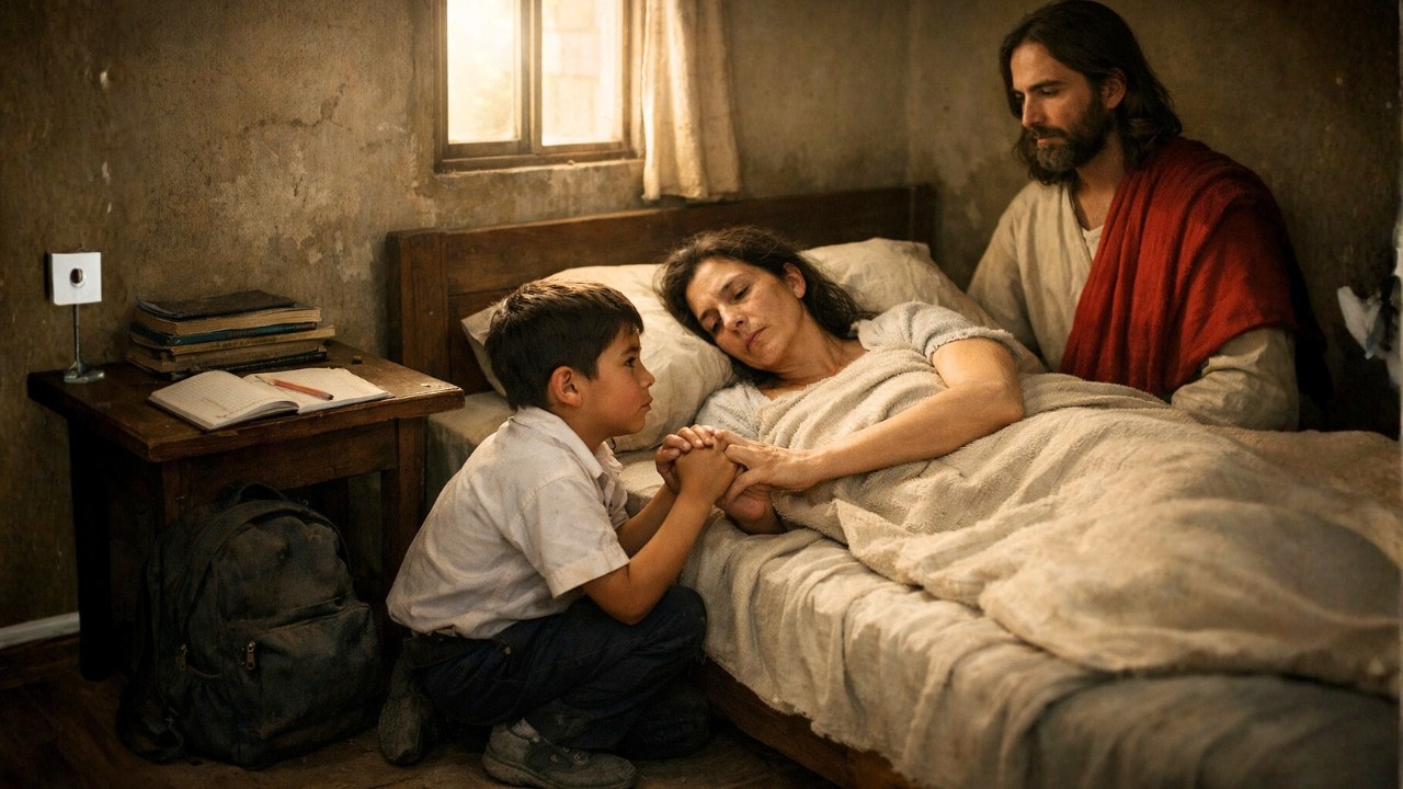 NIÑO POBRE QUE DEJÓ LA ESCUELA PARA MANTENER A SU MADRE ENFERMA… JESÚS LO ACOMPAÑABA