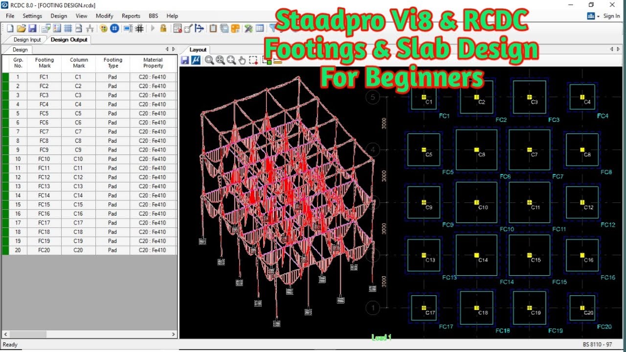 RCDC and Staad Pro vi8 to Design Slab and Footing for Beginners