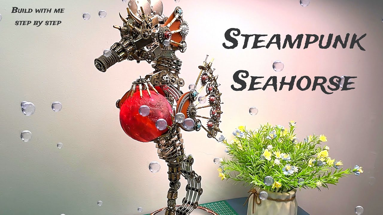 Steampunk Seahorse 3D Puzzle with Planet Lamp | 2100PCS DIY Model Kit
