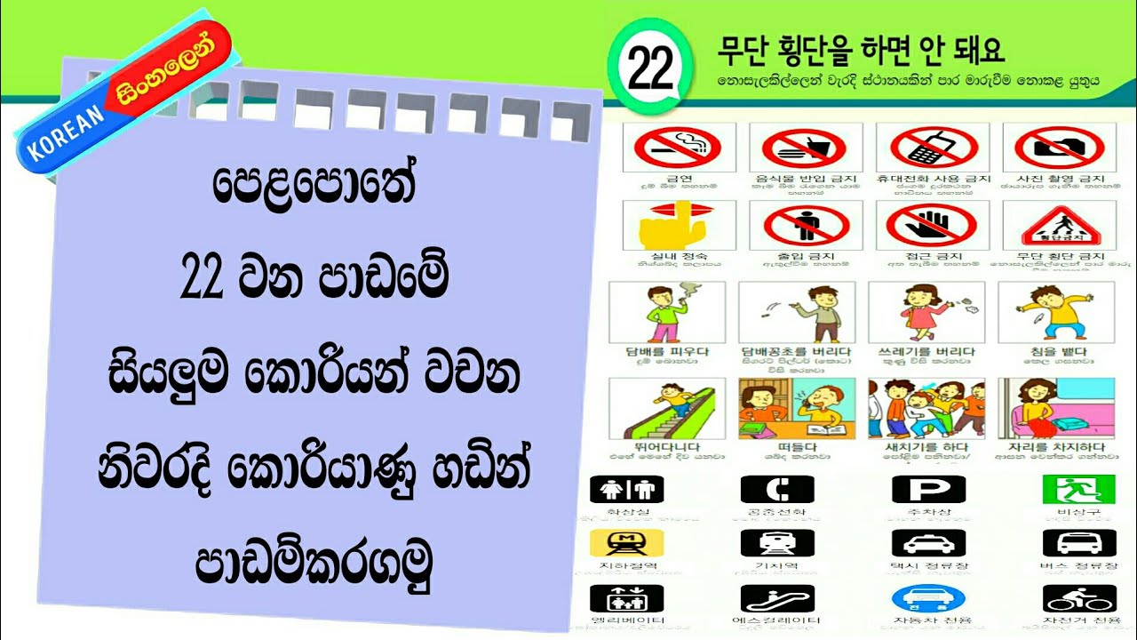 Learn Korean Words in Sinhala: Eps Topik Book Lesson 22: Koriyan Wachana Sinhalen Mula Sita