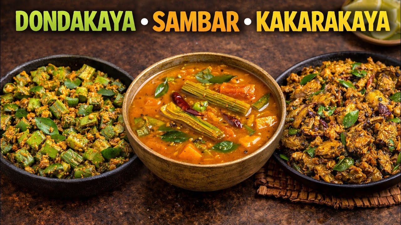DondaKaya and sambar and KakkarKaya Afternoon lunch 3 variety curries #food #cooking #recipe #love 