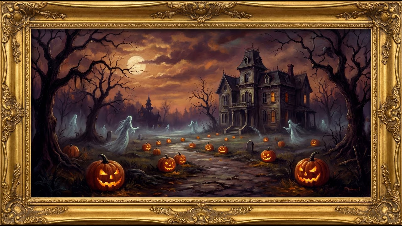 12h Haunted Manor Painting | Frame TV Art 4K | Halloween Night Ambience