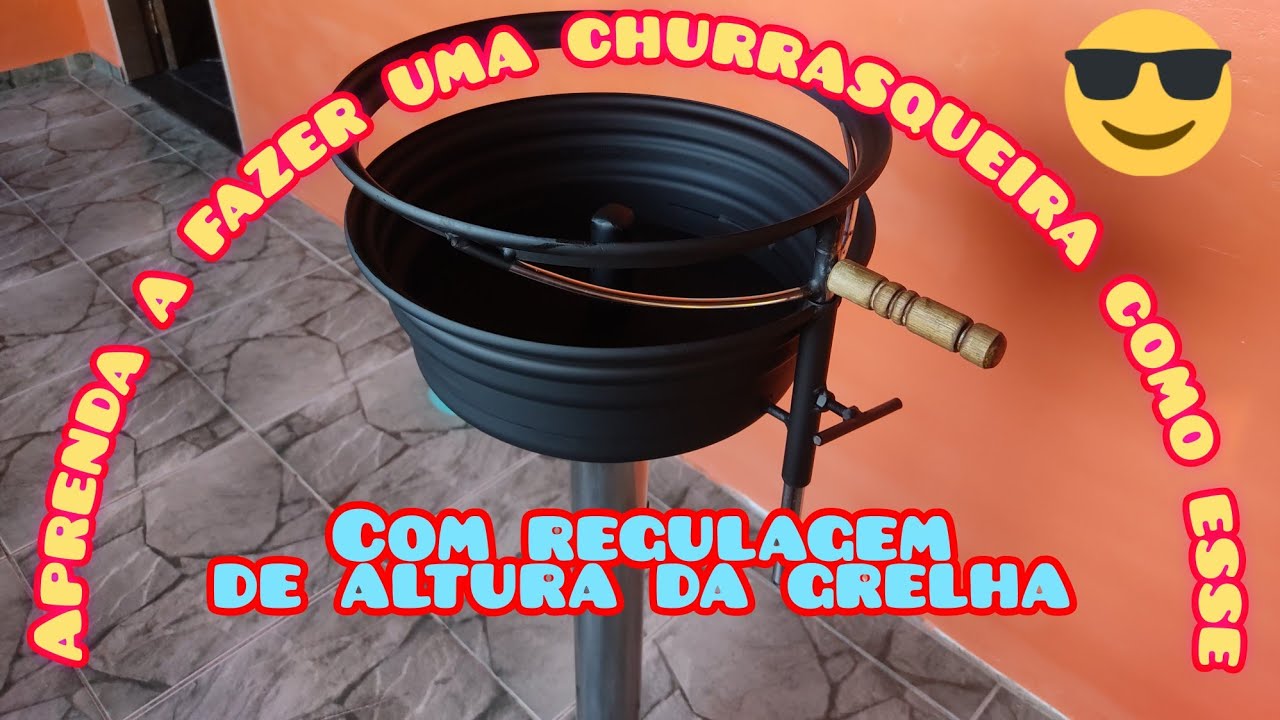 Churrasqueira com regulagem de altura da grelha | feito com roda de carro