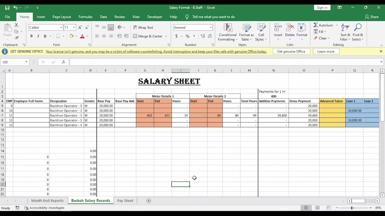 වැටුප් පත්‍රිකාව - Create Salary Sheet - Sinhala - Excel for beginner - Clear Explanation