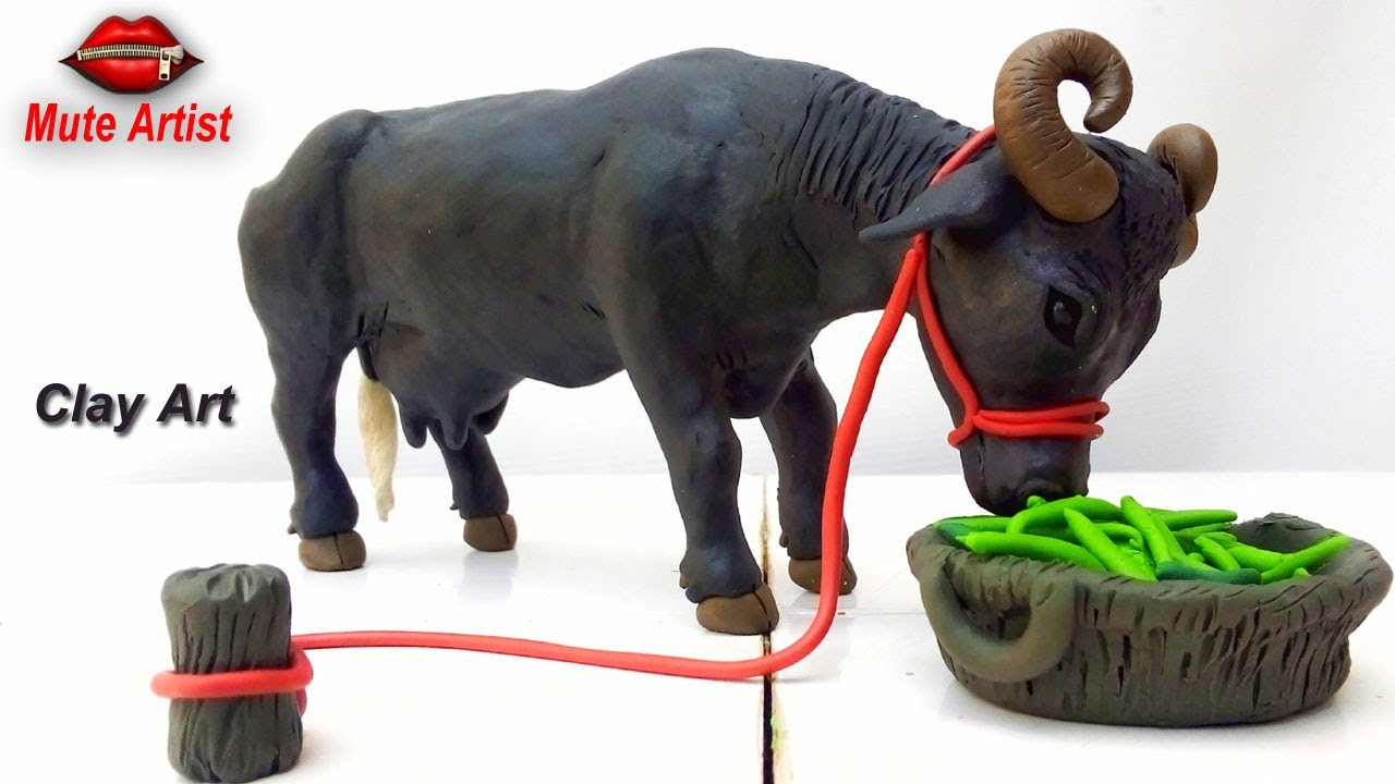 Sculpting Clay : Buffalo making with clay tutorial  | Animals making with clay | clay animal Art