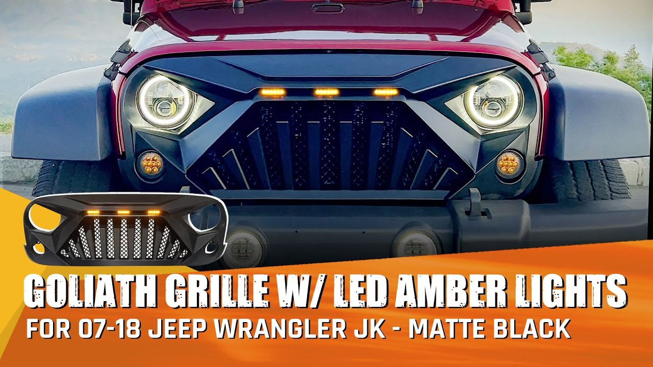 07-18 Jeep Wrangler JK  Goliath Grille w/ LED Amber Lights Installation Video | AMOFFROAD