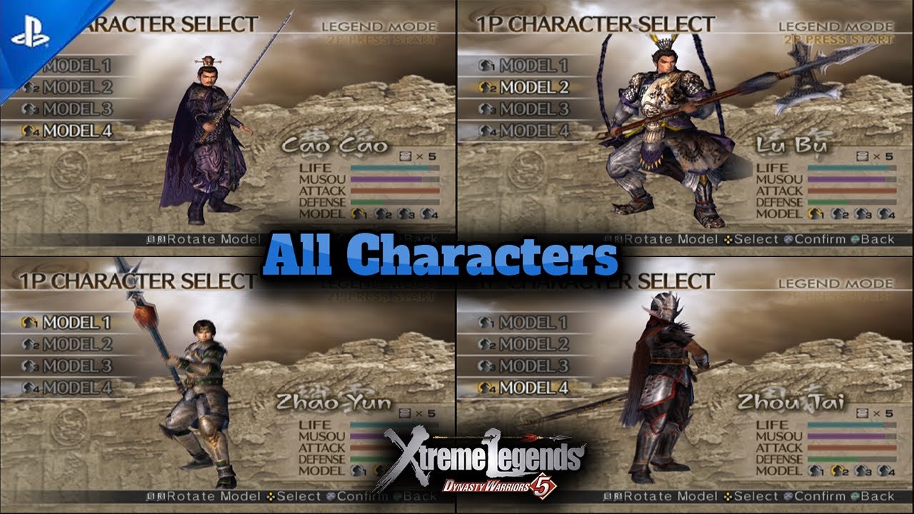 Dynasty Warriors 5 : Xtreme Legends All Character and Costume - Semua Karakter dan Costume - PS2