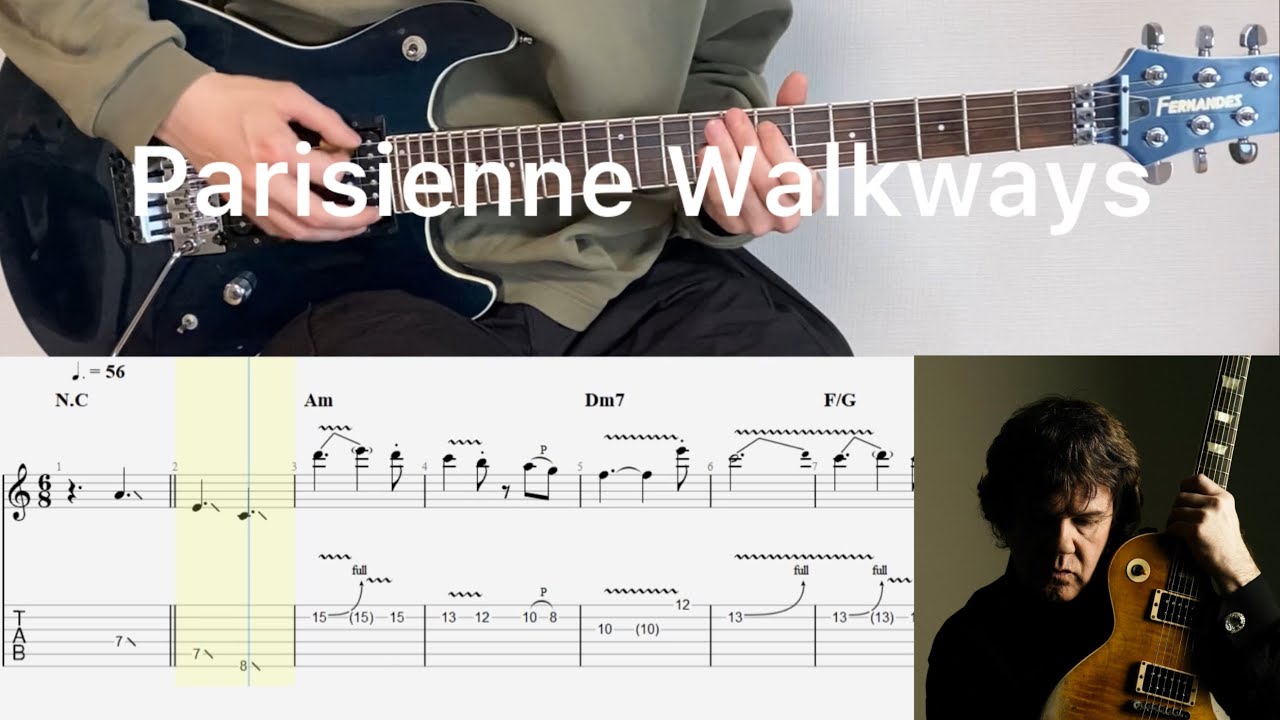 Gary Moore - Parisienne Walkways (guitar cover with tabs & chords)