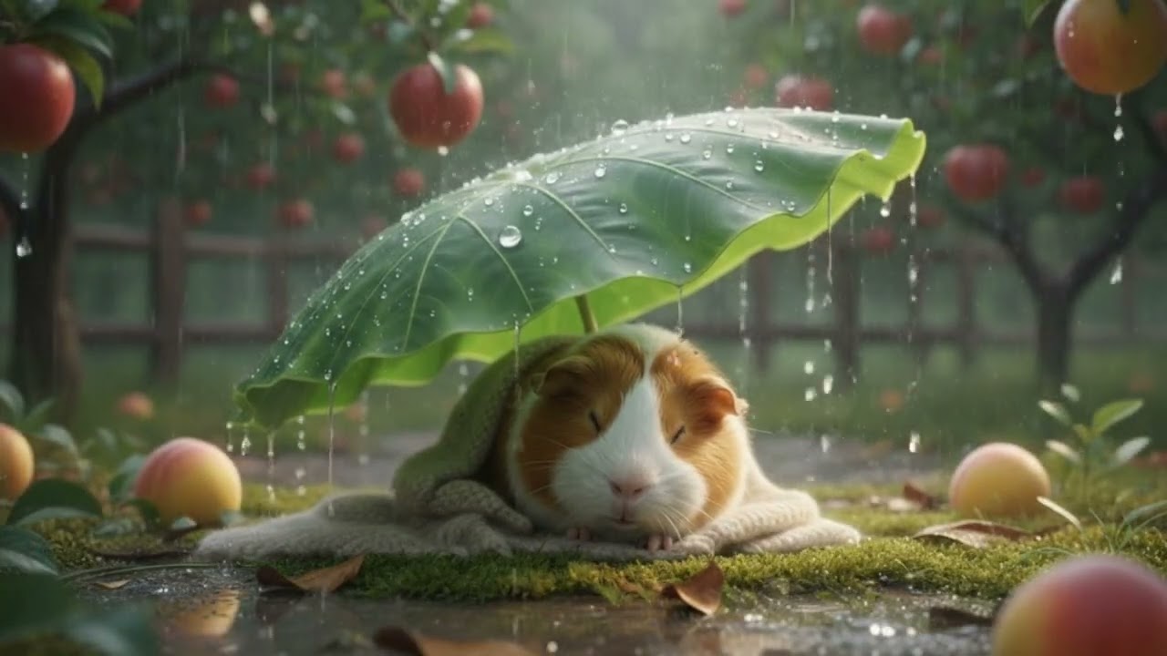 Cozy Rain ASMR 🌧️ Sleeping Guinea Pig (1Hr) | 蘋果園的午後：雨聲與天竺鼠的午睡時間